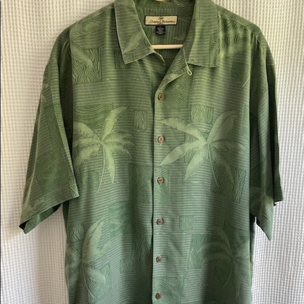 green summer button down 100% silk